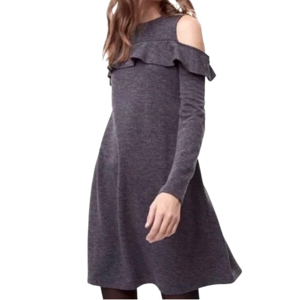 LOFT Gray Cold Shoulder Swing Dress